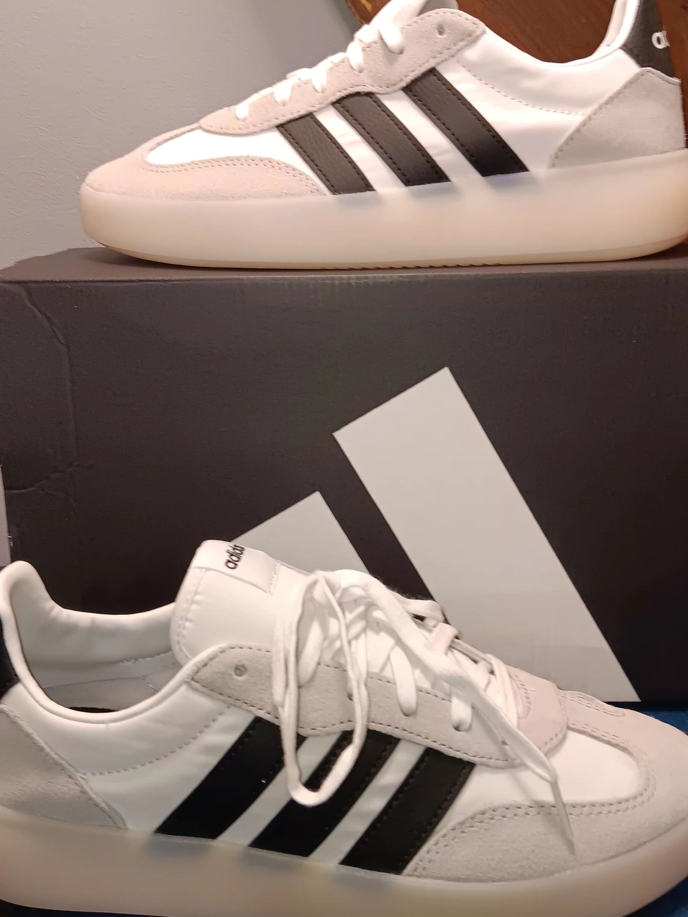 adidas White Sneakers with Black Stripes